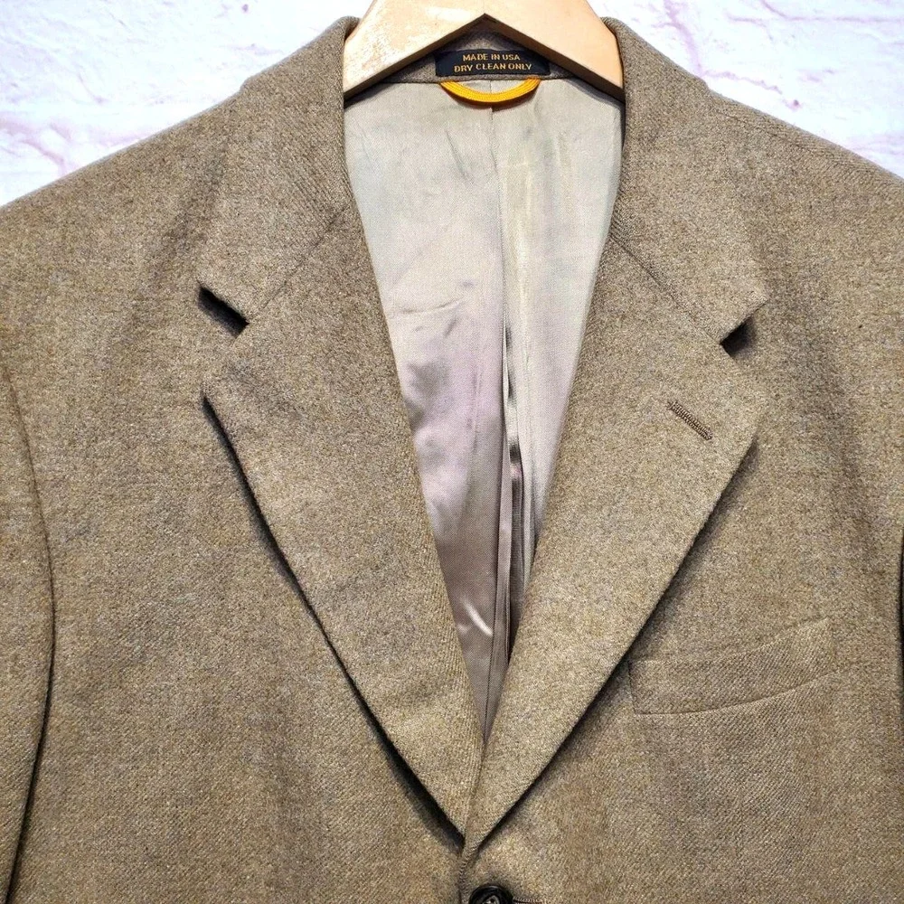 VTG Bill Blass Camel Hair Blazer Mens 42R Tan Sport Coat‎ Made USA 80s Old Money